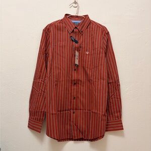 Chaps Men's Red and White Striped Button Down Shirt